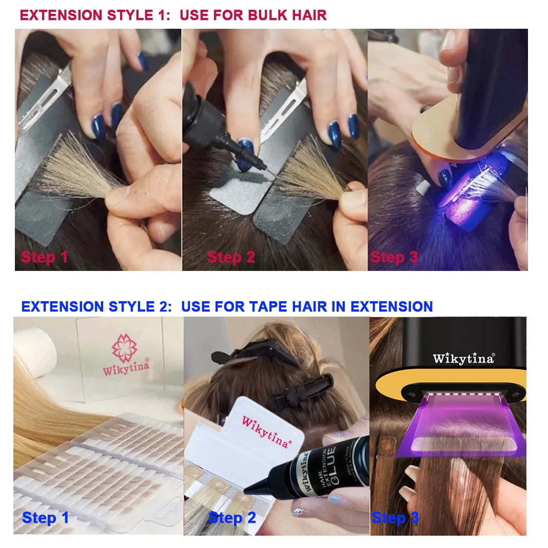 UV Hair Extension Glue Kit – V Light Technology Tools Set for Fast Salon Hair Grafting & Wig Connection