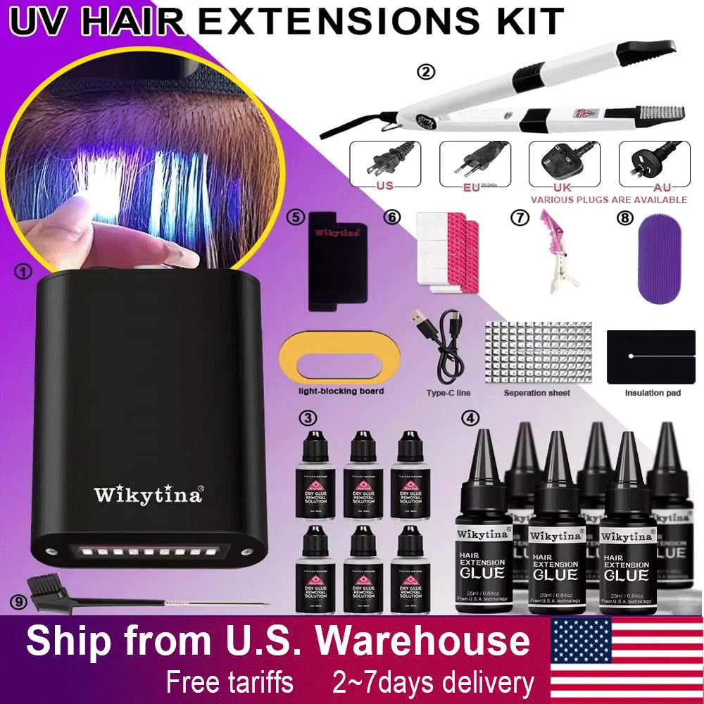 Advanced V-Light Hair Extension Tools Kit with UV Glue & Extension Machine – For Professional Salon and Home Use