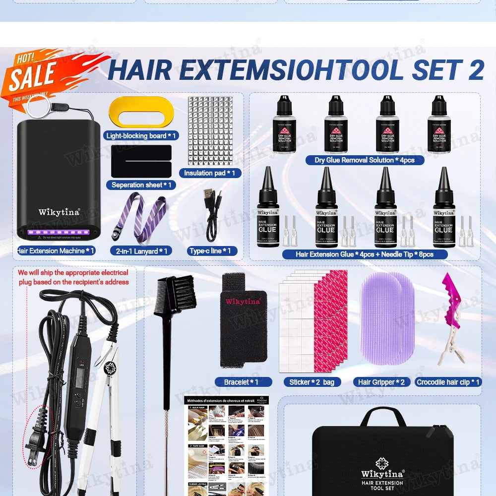 Professional UV Light Hair Extensions Machine – Salon Grade UV Curing Glue & Remover, Complete Styling Kit