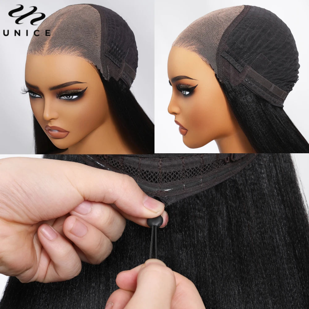 Unice Yaki Straight Bob Wig – 7x5 Drawstring Cap, Pre-Cut, Pre-Bleached, Glueless Human Hair