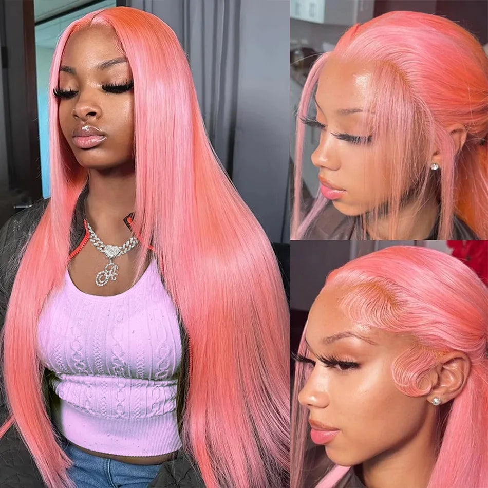 30" Pink Straight Lace Front Wig – 13x6 HD Human Hair Wig for Women