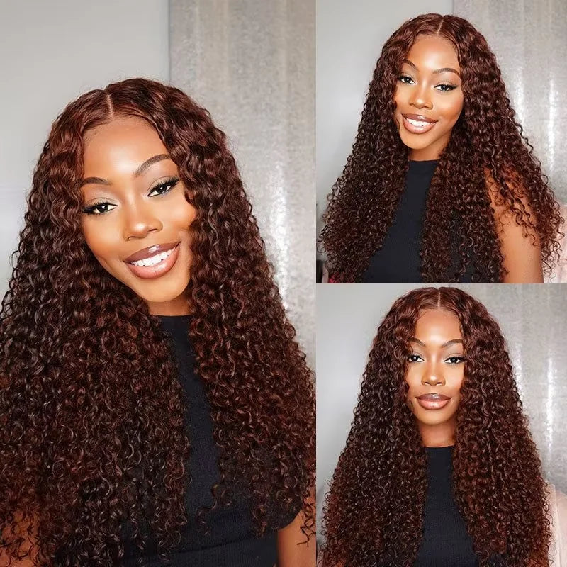 30–36" Chocolate Brown Deep Curly Wig – 13x4/13x6 HD Lace Frontal, Colored Water Wave Human Hair