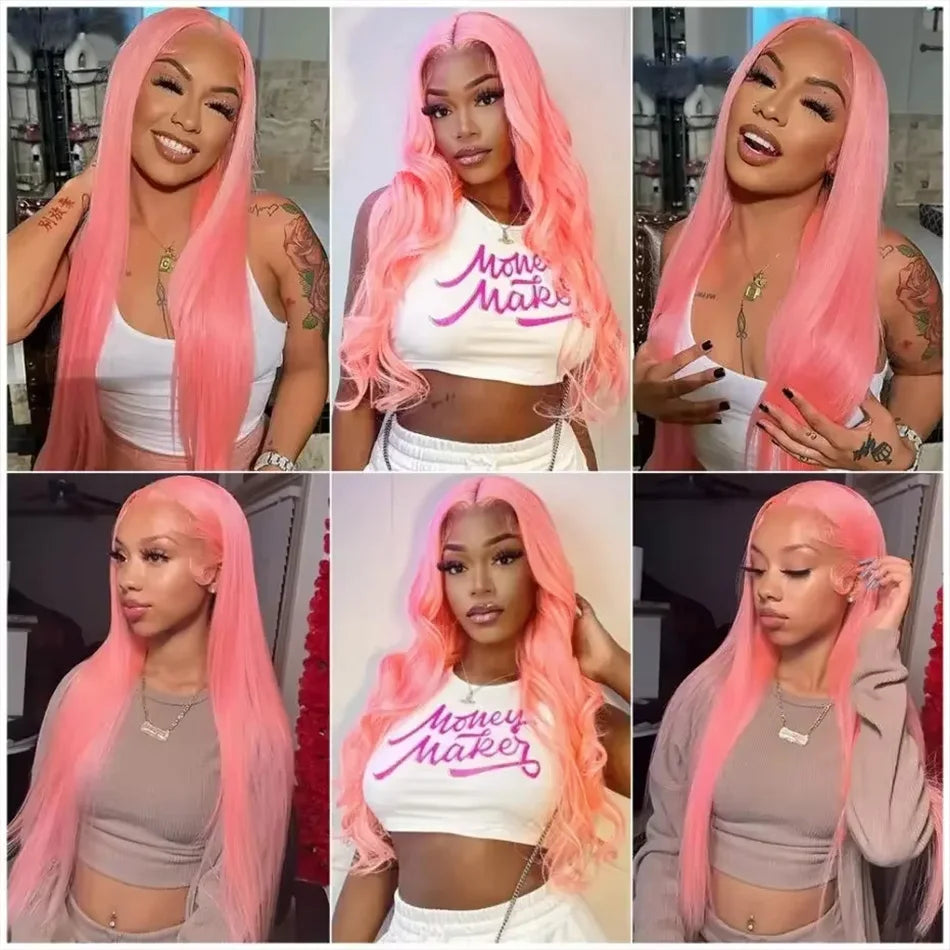 30" Pink Straight Lace Front Wig – 13x6 HD Human Hair Wig for Women