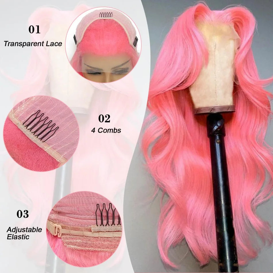 30–32" Pink Body Wave Wig – 13x6/13x4 HD Lace Front, 250% Density Brazilian Human Hair