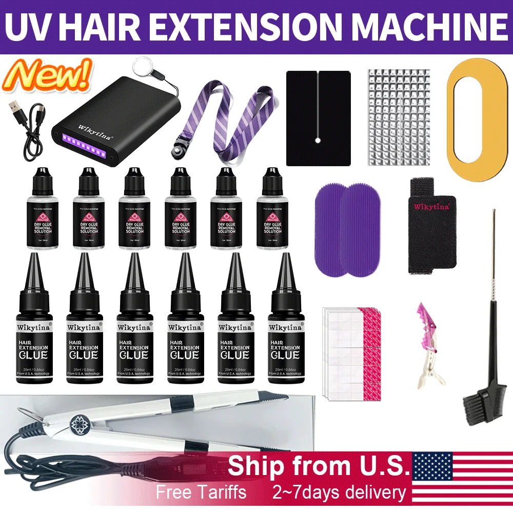All-in-One V Light Hair Extensions Kit – UV Light Glue & Extension Machine for Long-Lasting Results