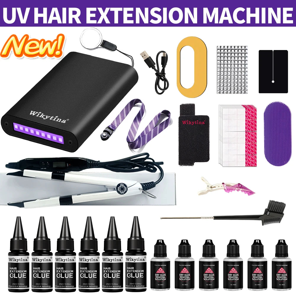 UV Light Hair Extension Kit – Professional Portable Set with UV Glue & Tools for Salon or Home Beauty Use