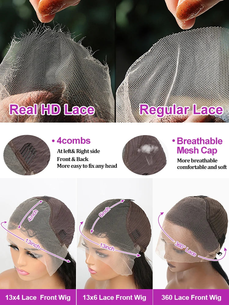 30–40" Loose Deep Wave Wig – 13x6/13x4 HD Lace Frontal, 360 Full Lace Pre-Plucked Brazilian Human Hair