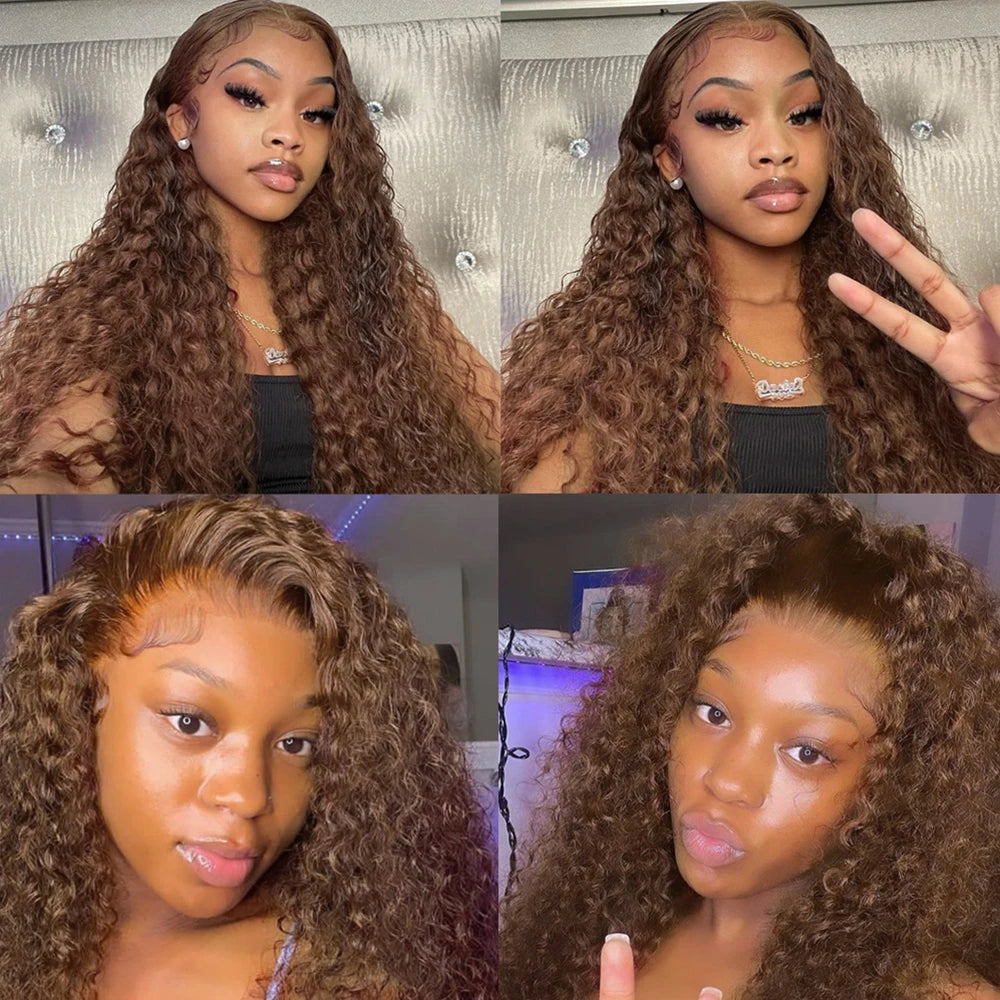 30–36" Chocolate Brown Deep Curly Wig – 13x4/13x6 HD Lace Frontal, Colored Water Wave Human Hair