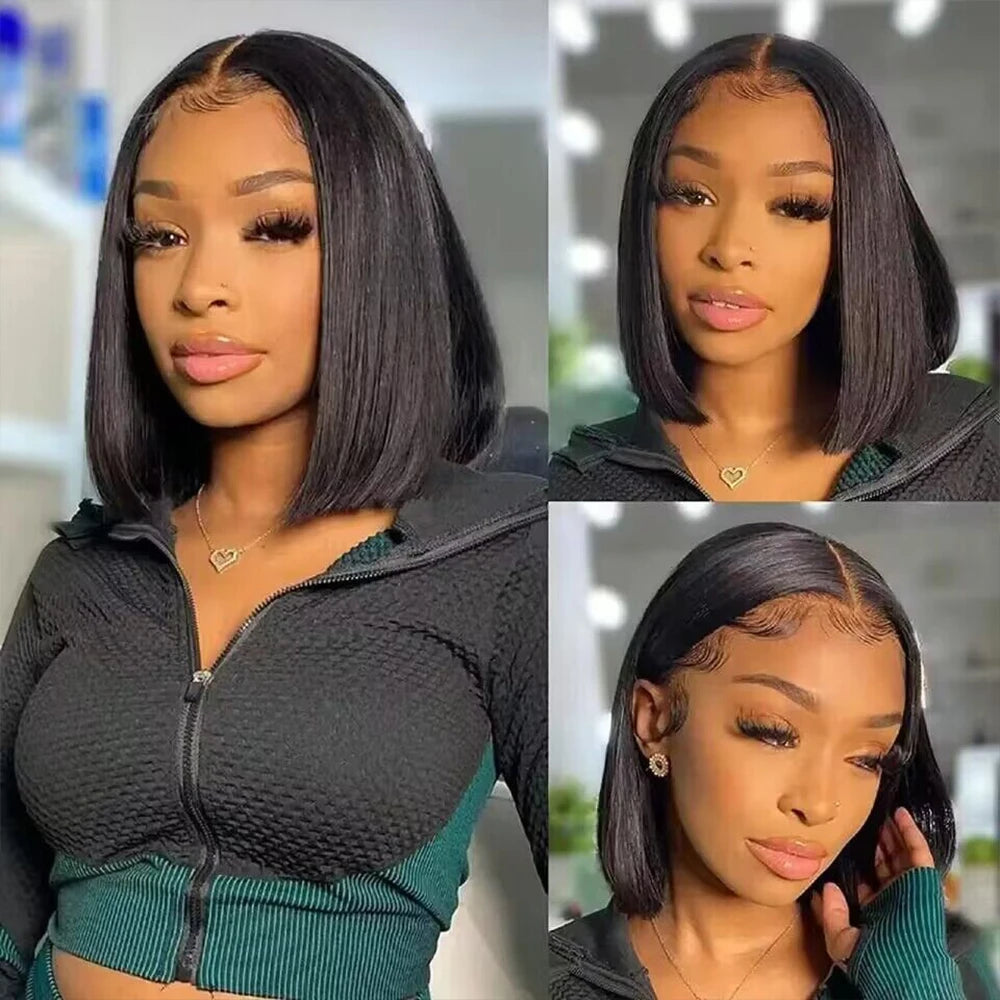 200% Density 13x4 Short Bob Straight Wig – Brazilian Remy HD Transparent Full Lace Frontal, 100% Human Hair