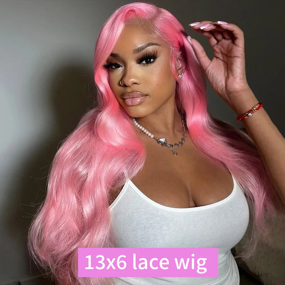 30–32" Pink Body Wave Wig – 13x6/13x4 HD Lace Front, 250% Density Brazilian Human Hair