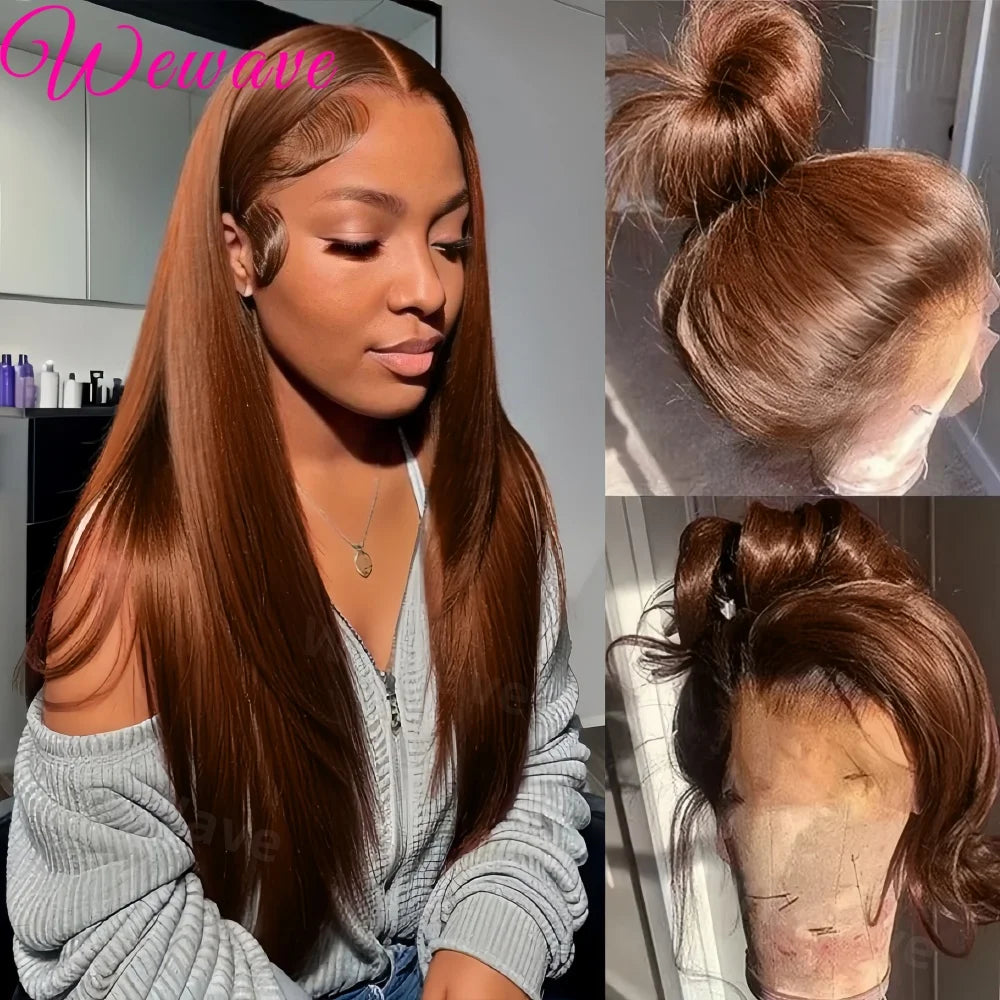 Bone Straight Chocolate Brown Lace Front Wig – 13x4/13x6 HD Transparent, Pre-Plucked Colored Human Hair