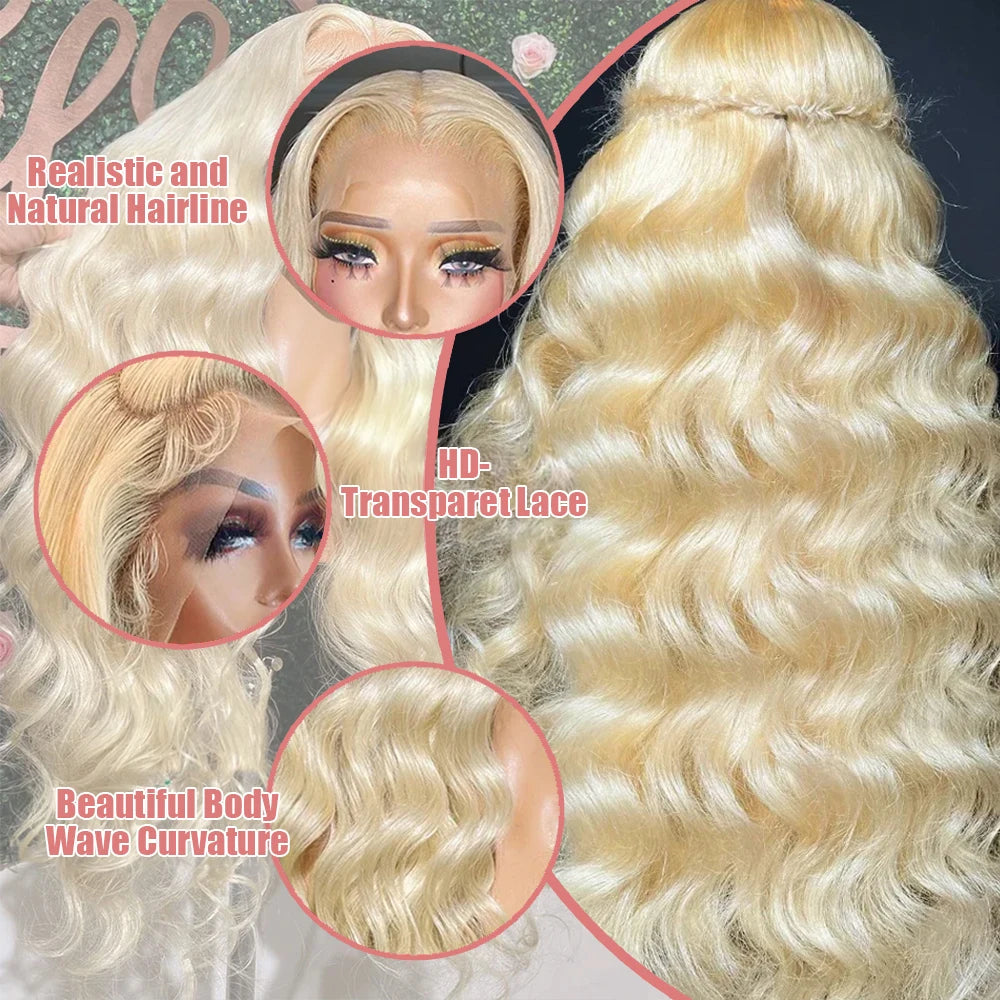 36–40" 613 Honey Blonde Body Wave Wig – 250% Density, 13x6/13x4 HD Lace Front Human Hair
