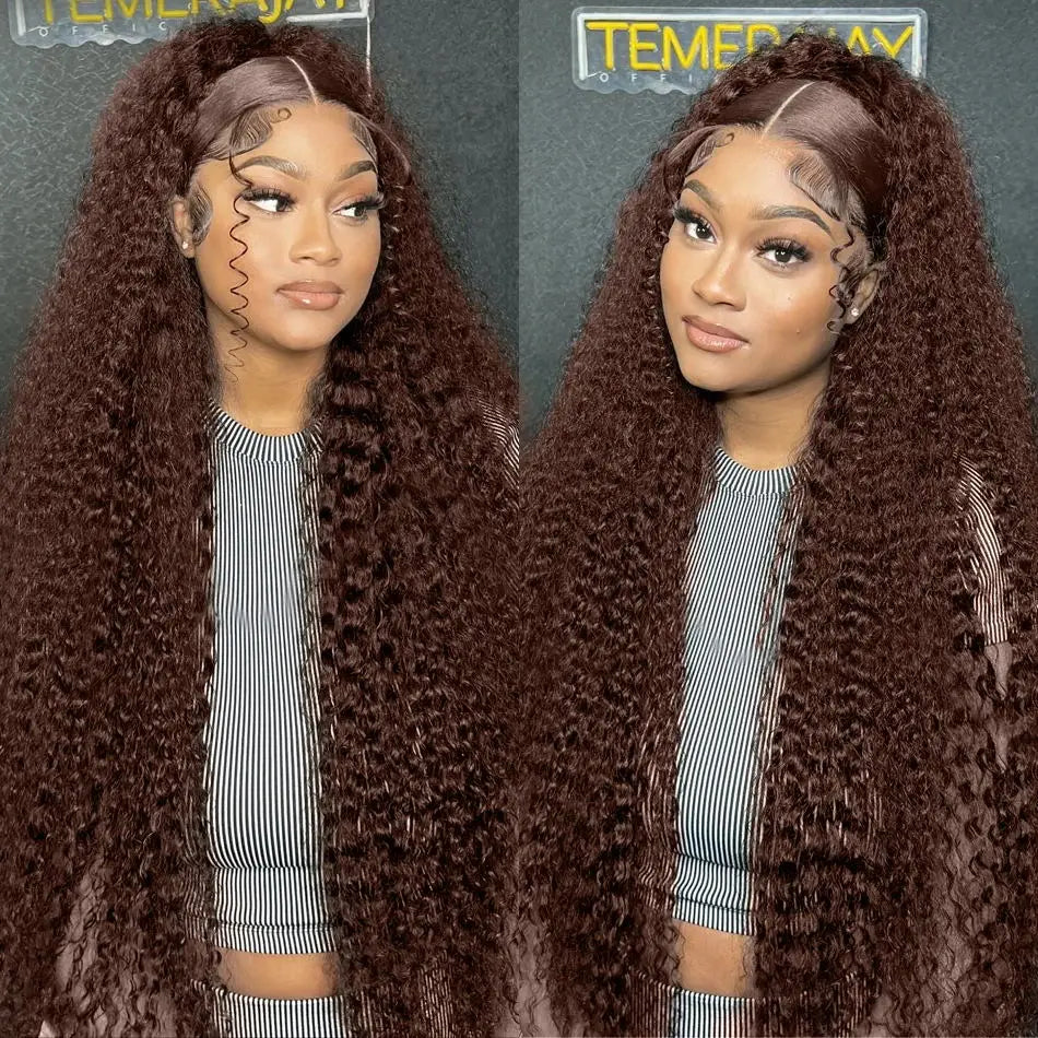 Chocolate Brown Deep Wave Wig – 13x6/13x4 HD Lace Front, Pre-Plucked Curly Human Hair