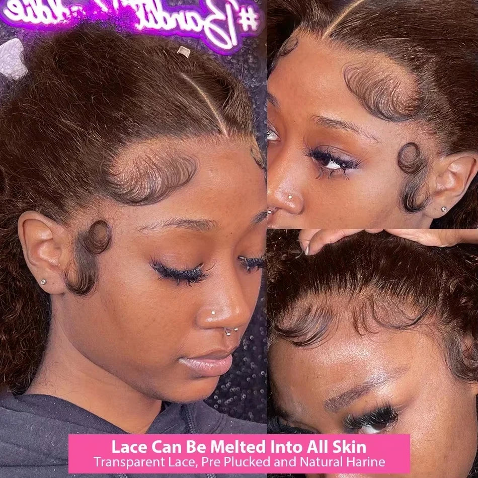 13x4 Chocolate Brown Curly Lace Front Wig – Pre-Plucked Deep Wave, 13x6 HD Lace Brazilian Human Hair
