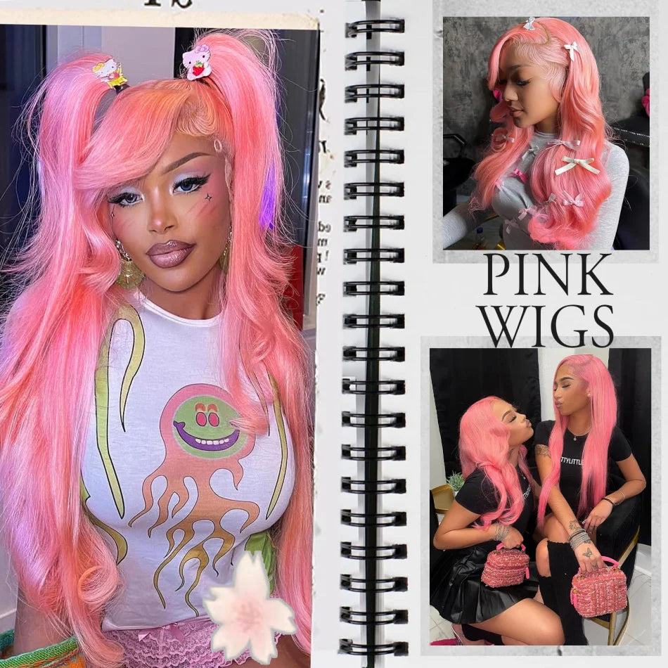 30–32" Pink Body Wave Wig – 13x6/13x4 HD Lace Front, 250% Density Brazilian Human Hair