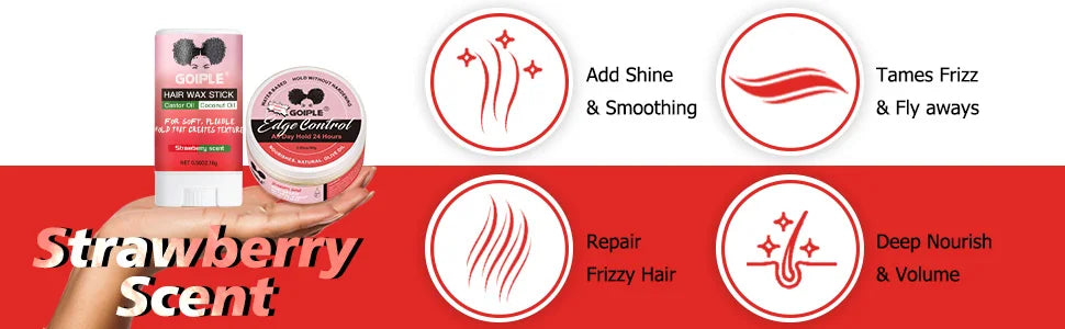 GOIPLE Edge Control Gel Set – Strong Hold 4C Pomade, Hair Wax Stick, Frizz Tamer with Brush & Band