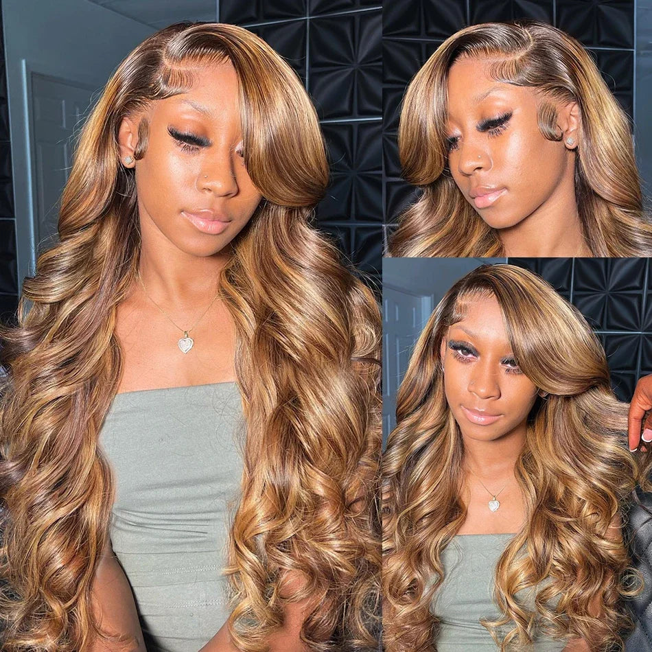 Highlight Body Wave Wig – 13x4/13x6 Honey Blonde HD Lace Frontal, Brazilian Human Hair
