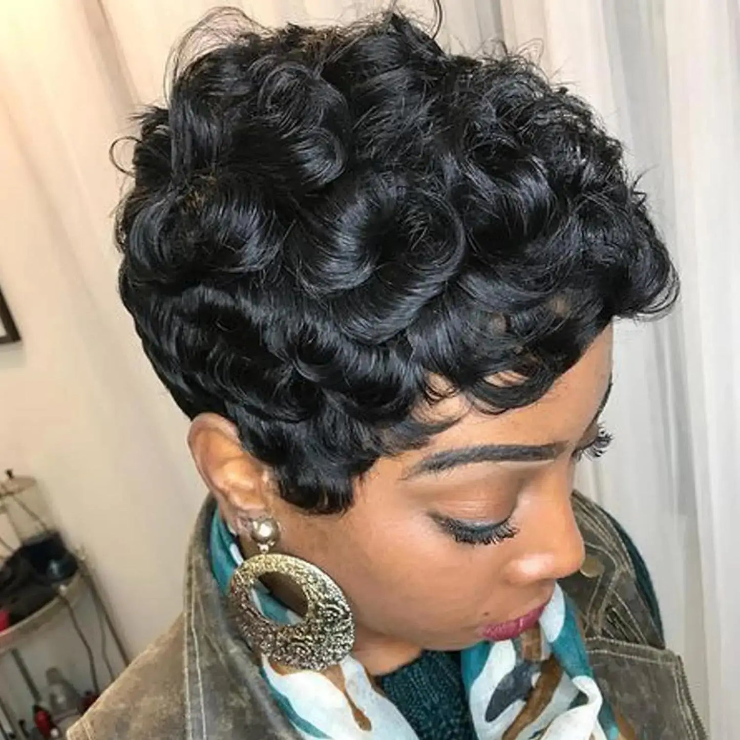 Short Black Pixie Wigs – Curly & Wavy Synthetic Hair for Black Women