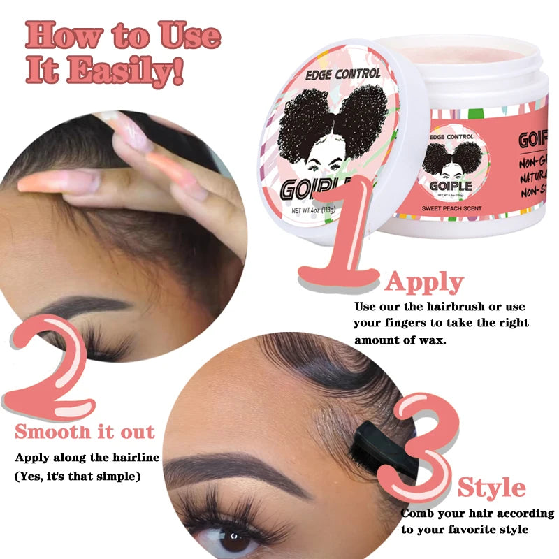 GOIPLE Edge Control Gel Non-greasy Smoother Back Broken Hair Finishing Cream Anti-Frizz Styling Fixative Wax 24 Hour Strong Hold