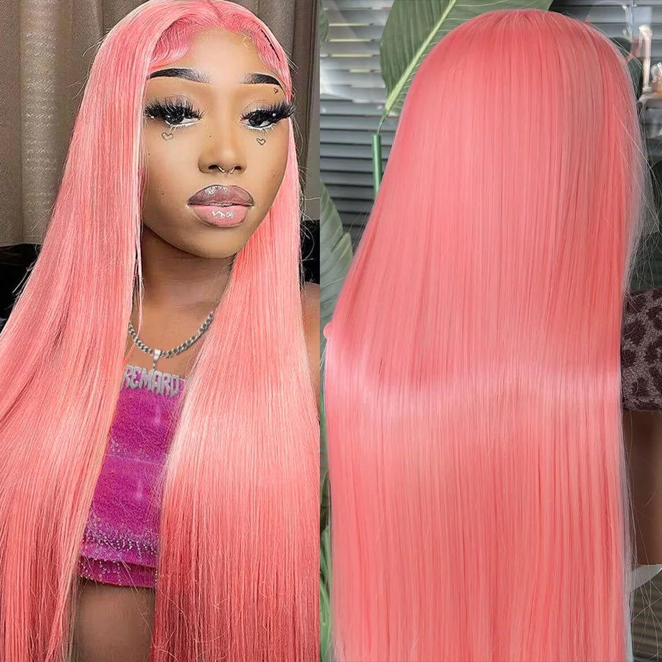 30" Pink Straight Lace Front Wig – 13x6 HD Human Hair Wig for Women