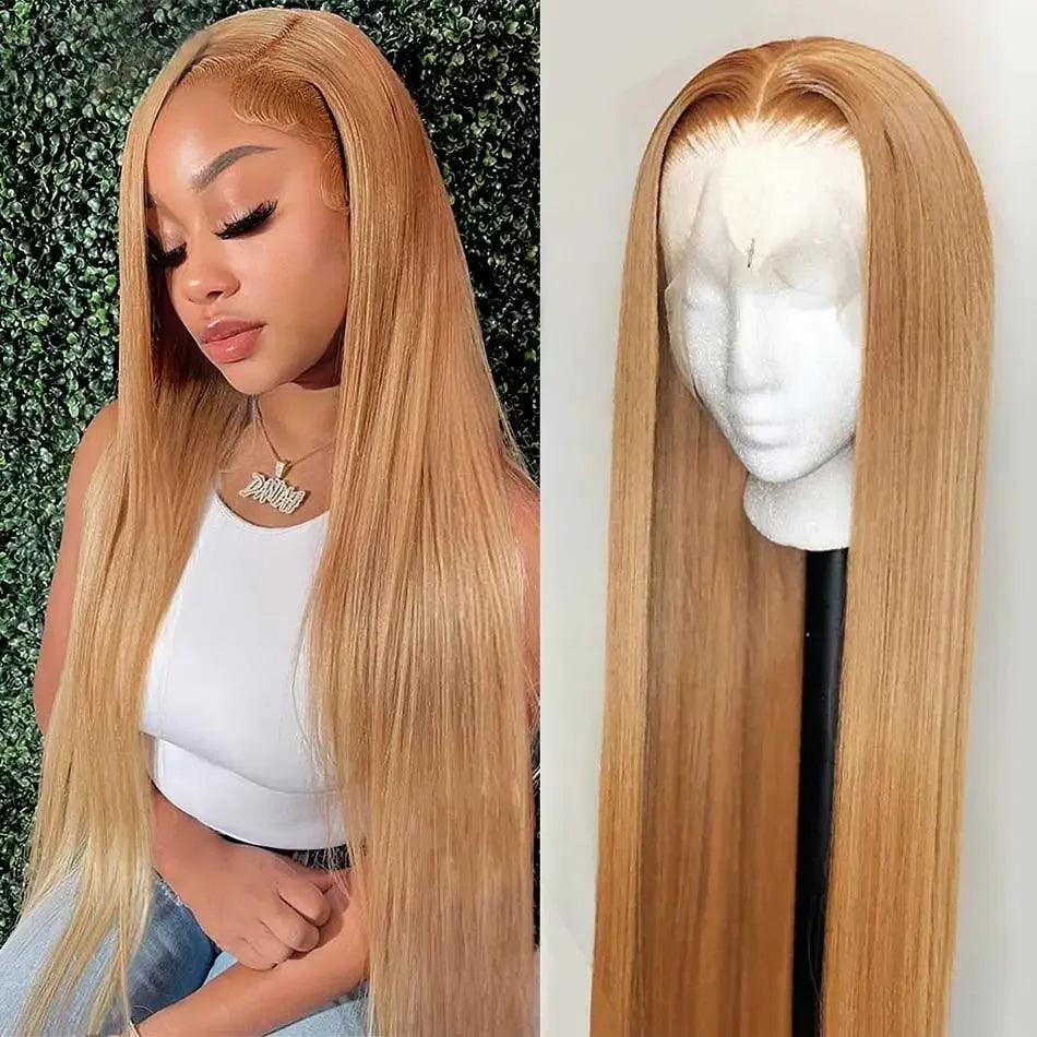 Neddie Honey Blonde #27 HD Transparent Lace Front Wig – 13x6/13x4 Straight Brazilian Human Hair, Pre-Plucked