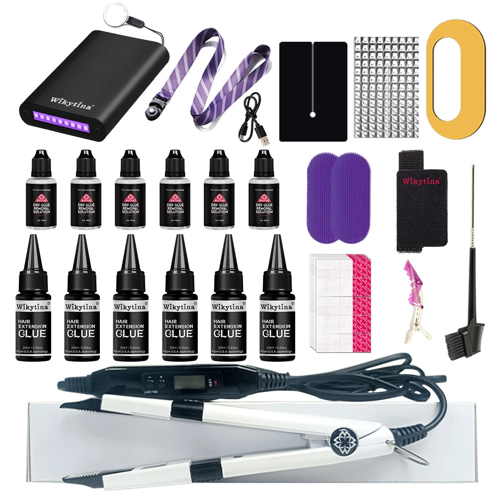 UV Light Hair Extension Kit – Professional Portable Set with UV Glue & Tools for Salon or Home Beauty Use