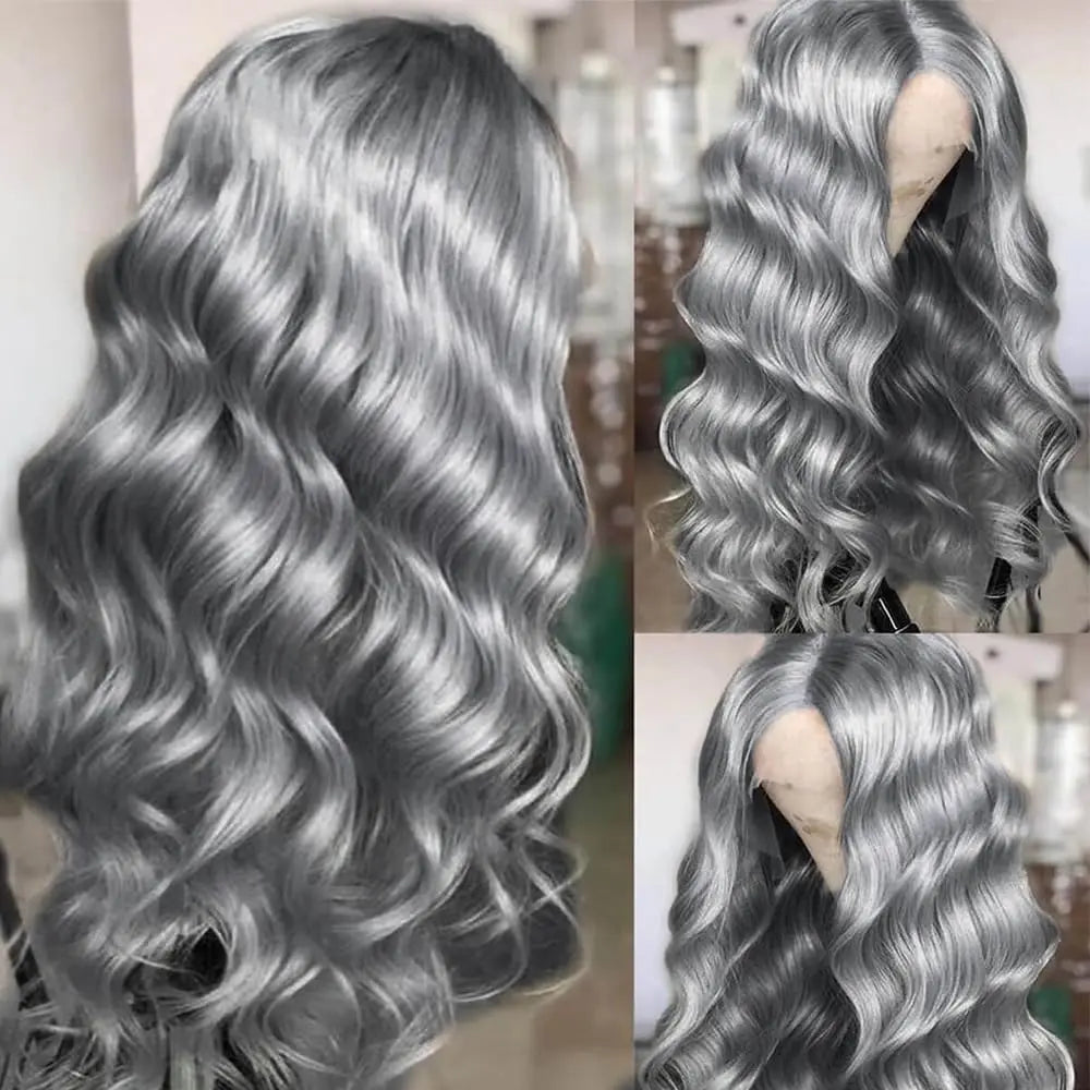Silver Grey Body Wave Cosplay Wig – 13x4/13x6 HD Lace Front, 613 Colored Brazilian Human Hair