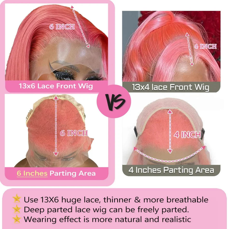 30–32" Pink Body Wave Wig – 13x6/13x4 HD Lace Front, 250% Density Brazilian Human Hair