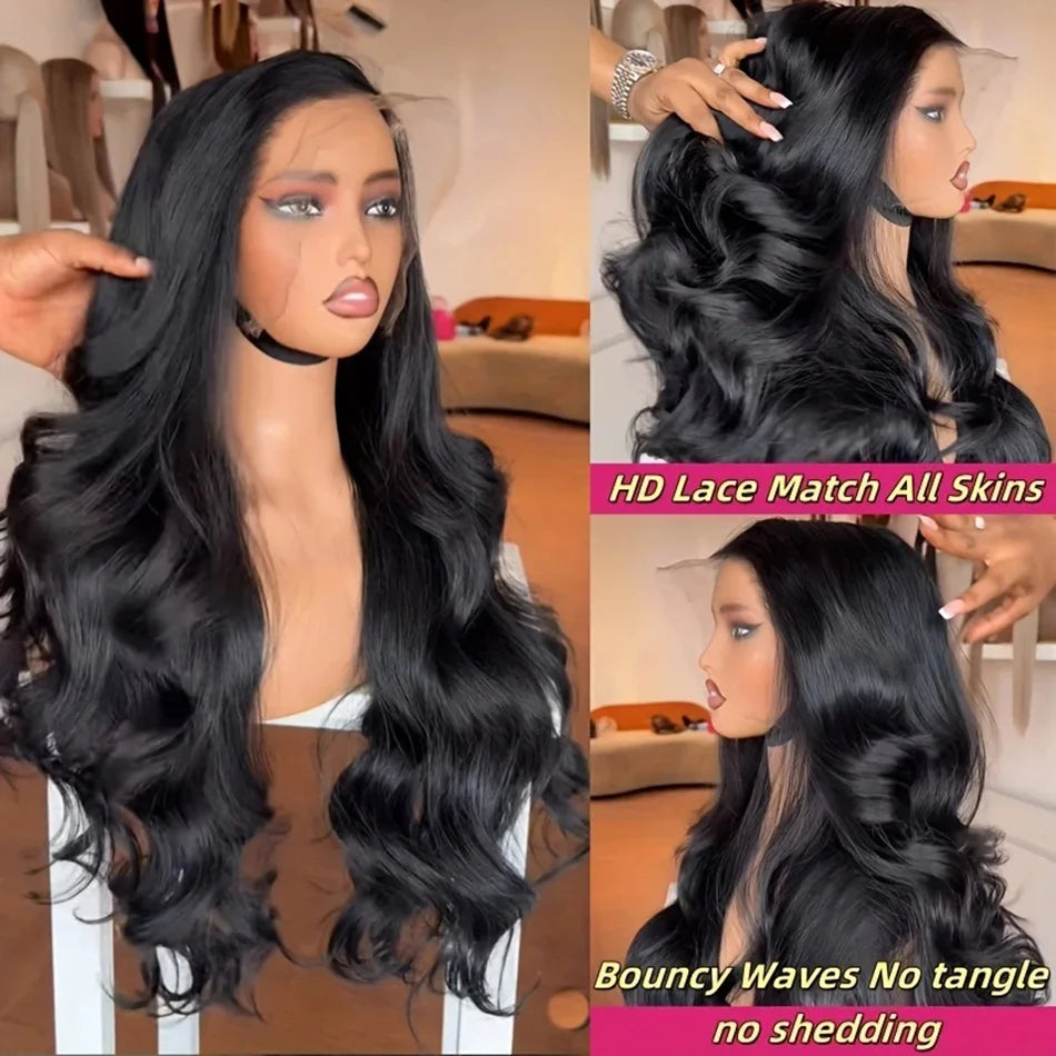 38" Glueless Body Wave Wig – 13x6/13x4 HD Lace Frontal, Pre-Plucked Brazilian Human Hair