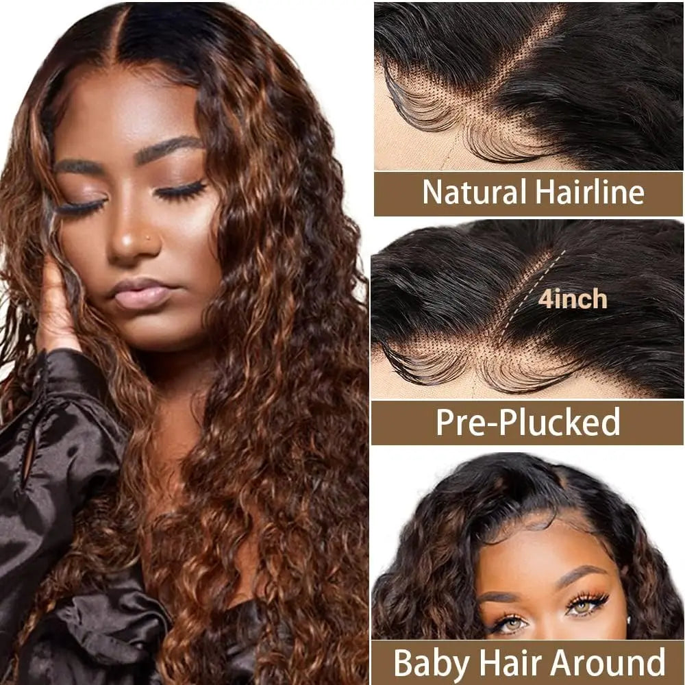 Varlea 200% Density 1B/30 Deep Wave Wig – 13x6 HD Lace Frontal, Water Wave & 13x4 Highlight Human Hair