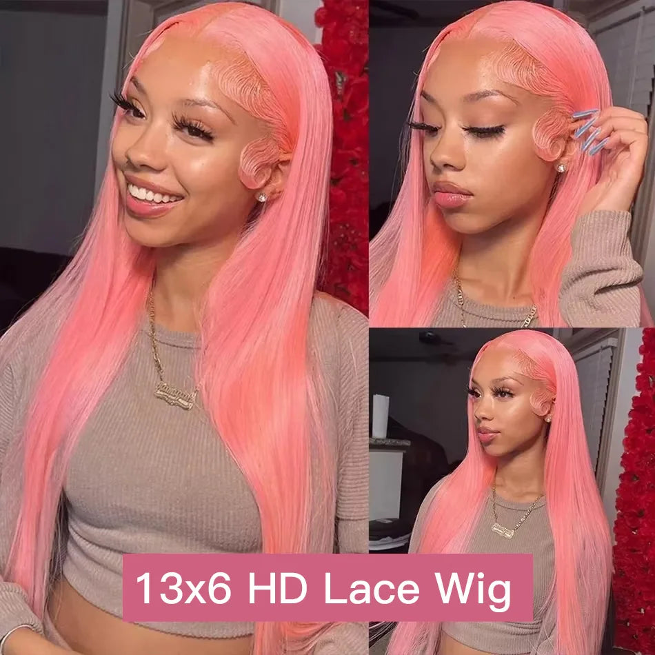30" Pink Straight Lace Front Wig – 13x6 HD Human Hair Wig for Women