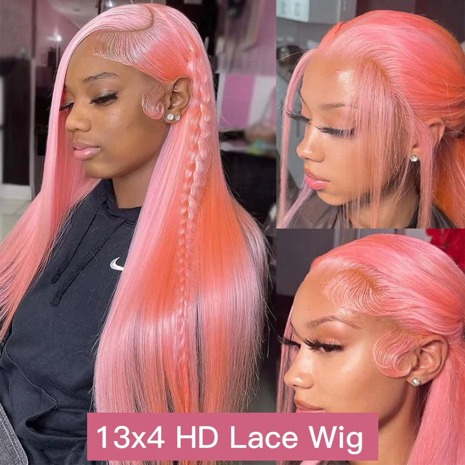 30" Pink Straight Lace Front Wig – 13x6 HD Human Hair Wig for Women