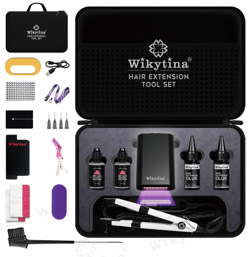 Wikytina 2025 UV V Light Hair Extension Tool Set – Complete Kit with UV Glue, Extension Machine & Remover Iron