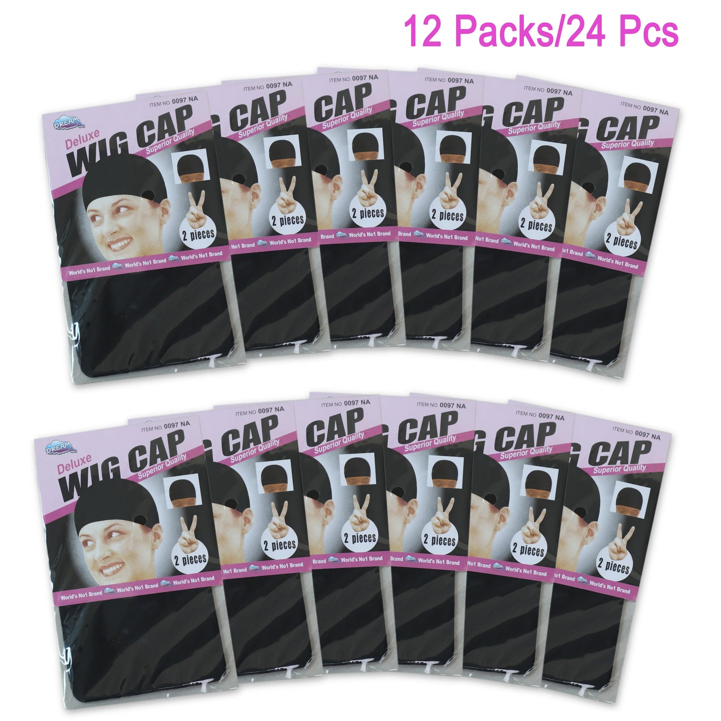 24 Pieces (12 Packs) Wig Caps – Fashion stretchable hair nets, 2 pieces per pack.