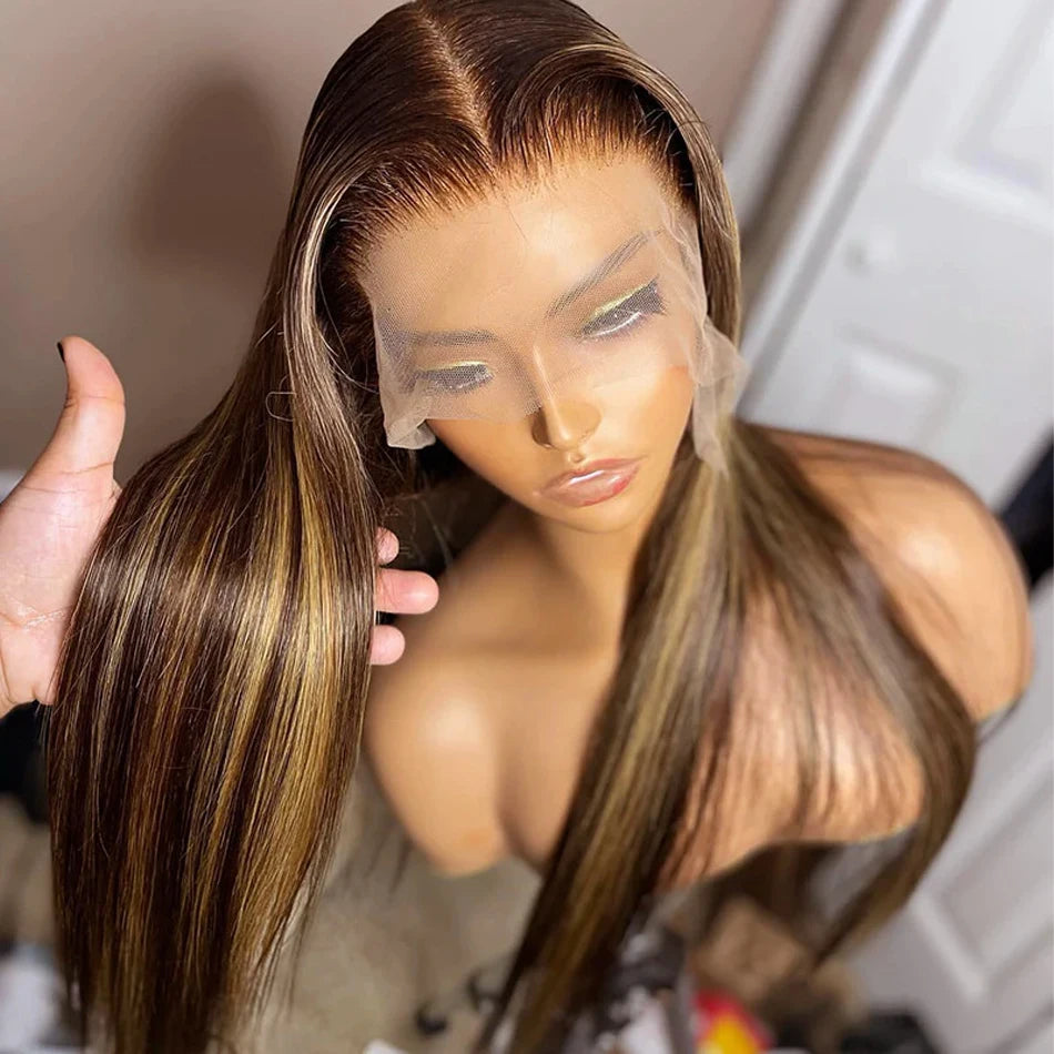 Straight Highlight Wig – 13x6 HD Lace Front, Ombre Honey Blonde Human Hair