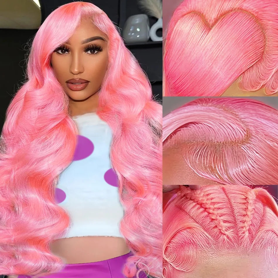 30–32" Pink Body Wave Wig – 13x6/13x4 HD Lace Front, 250% Density Brazilian Human Hair
