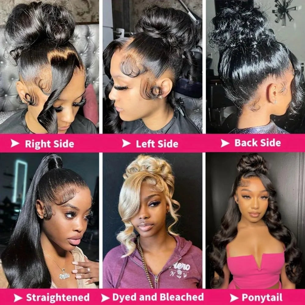 360 Body Wave Lace Front Wig – Hidden Strap Drawstring, 250% Density Full Lace Human Hair