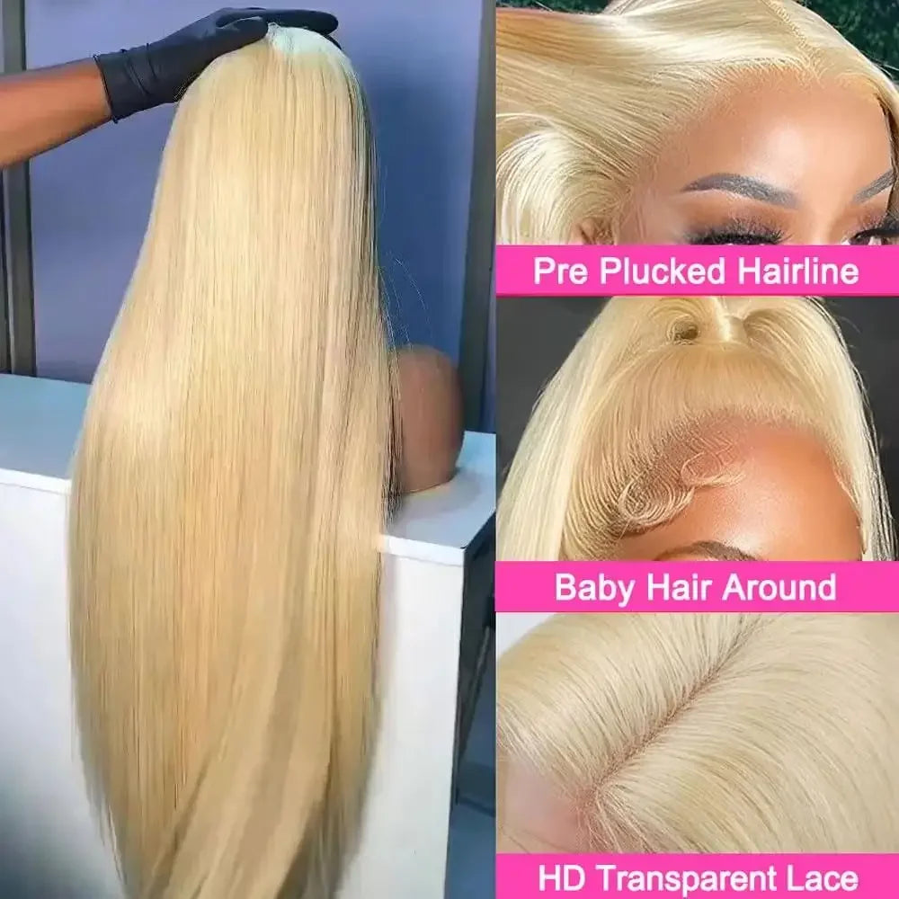 30–36" 200% Density 613 Honey Blonde Straight Wig – 13x6 Transparent HD Lace Frontal, 13x4 Lace Front Human Hair