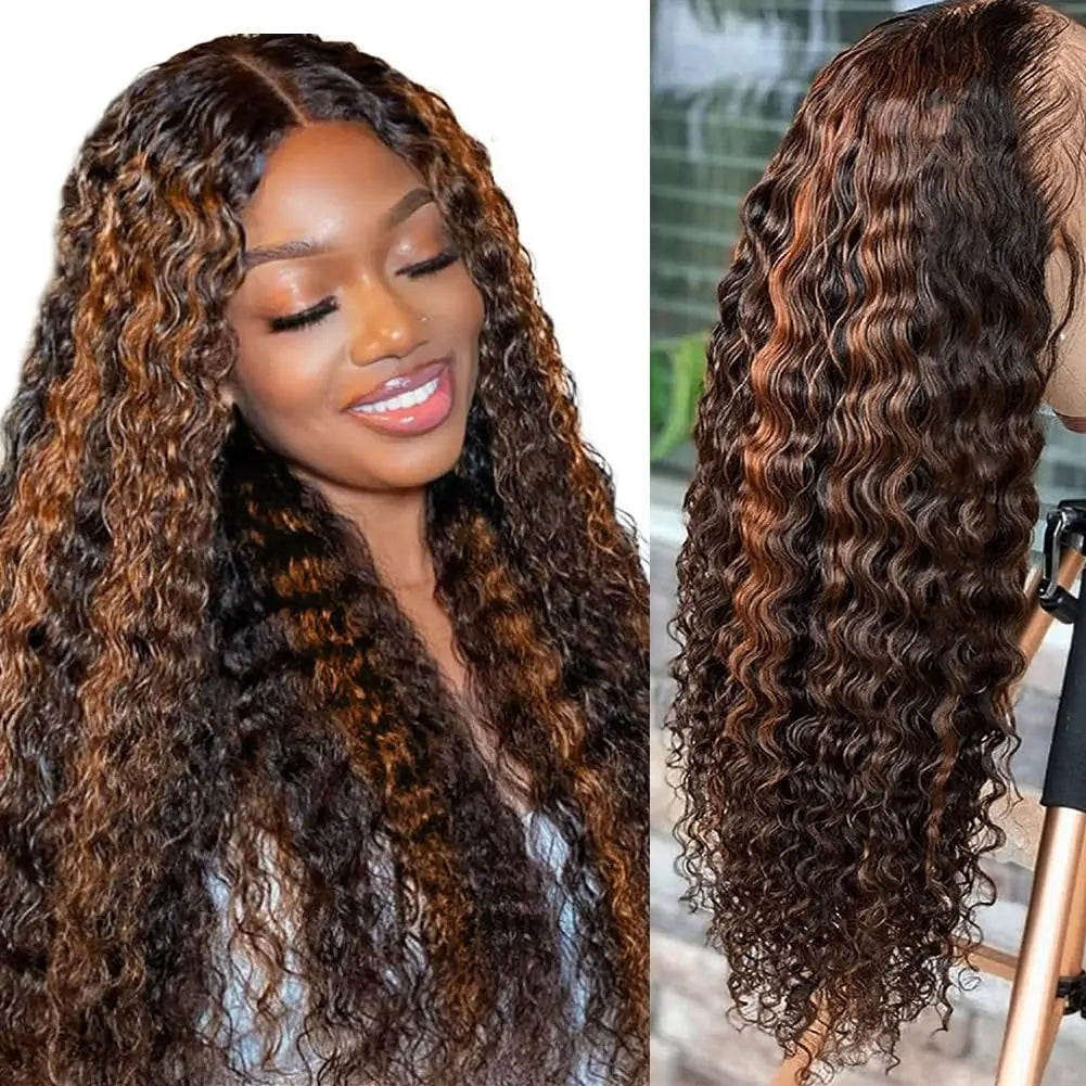 Varlea 200% Density 1B/30 Deep Wave Wig – 13x6 HD Lace Frontal, Water Wave & 13x4 Highlight Human Hair