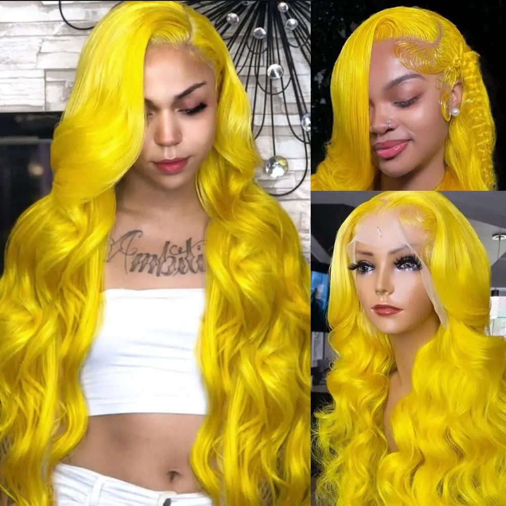 38" Light Yellow Body Wave Wig – 613 Color, 13x6 HD Lace Front Human Hair for Cosplay
