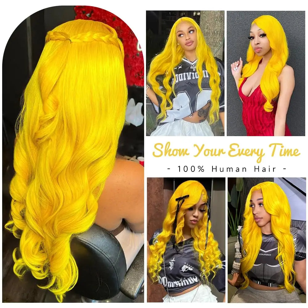 38" Light Yellow Body Wave Wig – 613 Color, 13x6 HD Lace Front Human Hair for Cosplay
