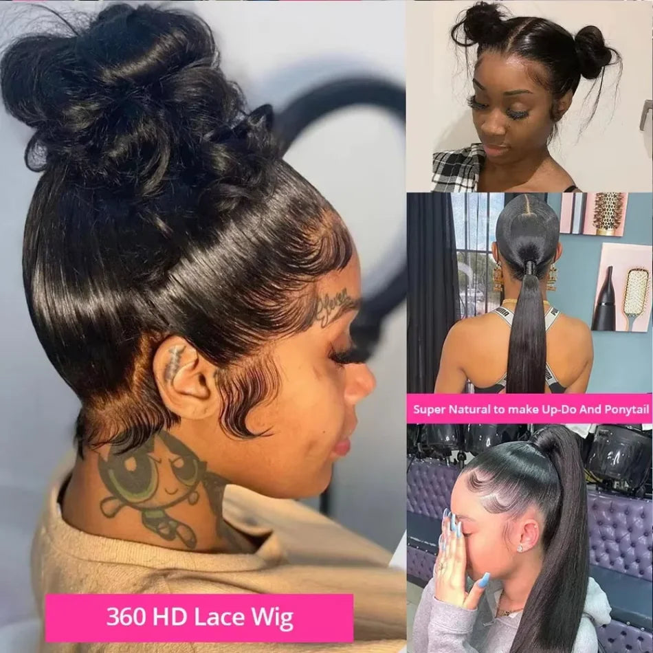 30–40" Straight 360 Full Lace Wig – 250% Density HD Lace Front, 13x4 Brazilian Human