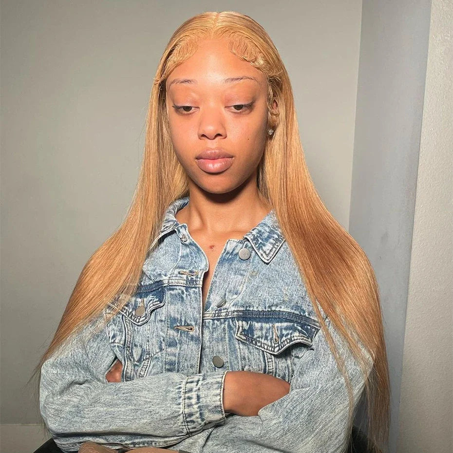 Neddie Honey Blonde #27 HD Transparent Lace Front Wig – 13x6/13x4 Straight Brazilian Human Hair, Pre-Plucked