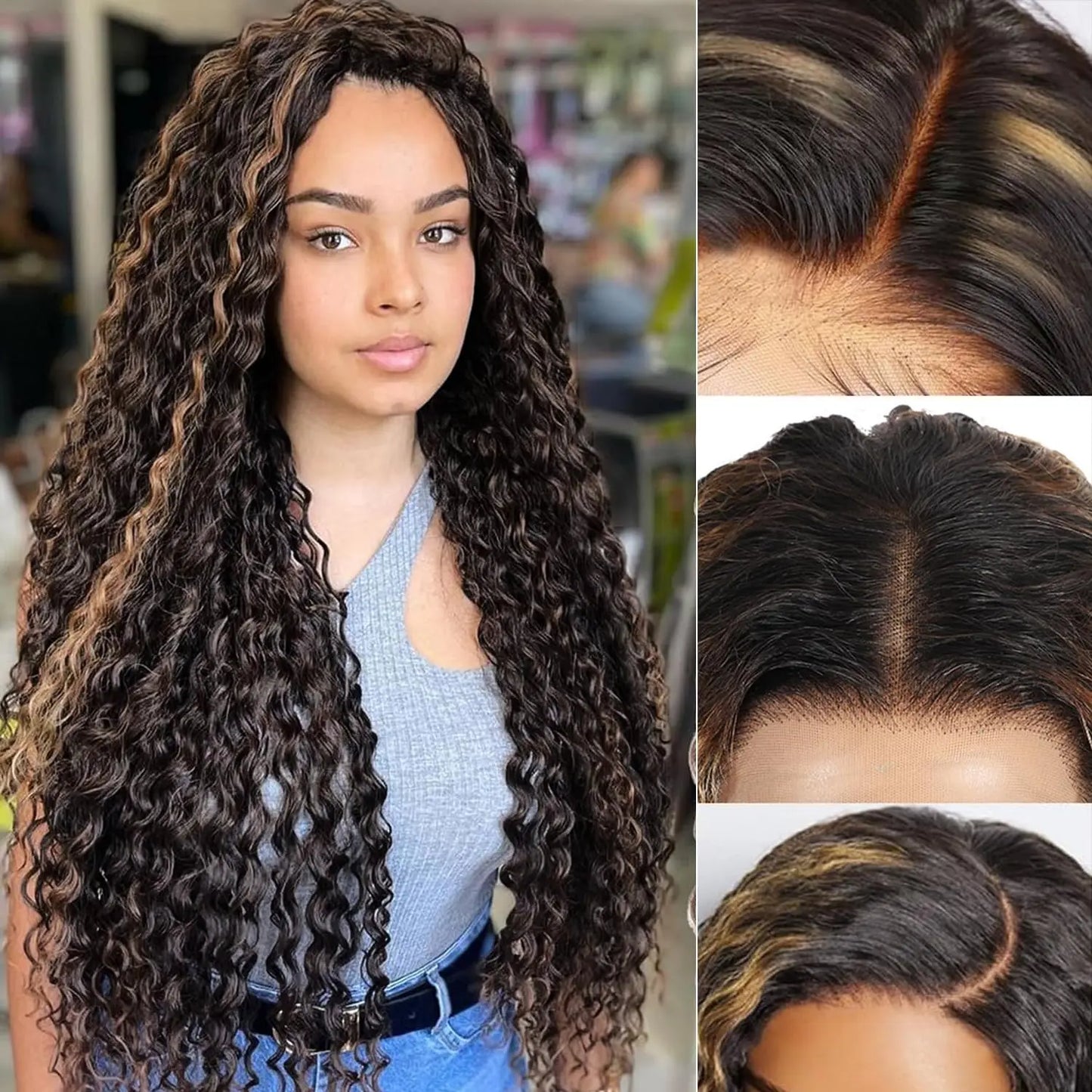 Varlea 200% Density 1B/30 Deep Wave Wig – 13x6 HD Lace Frontal, Water Wave & 13x4 Highlight Human Hair