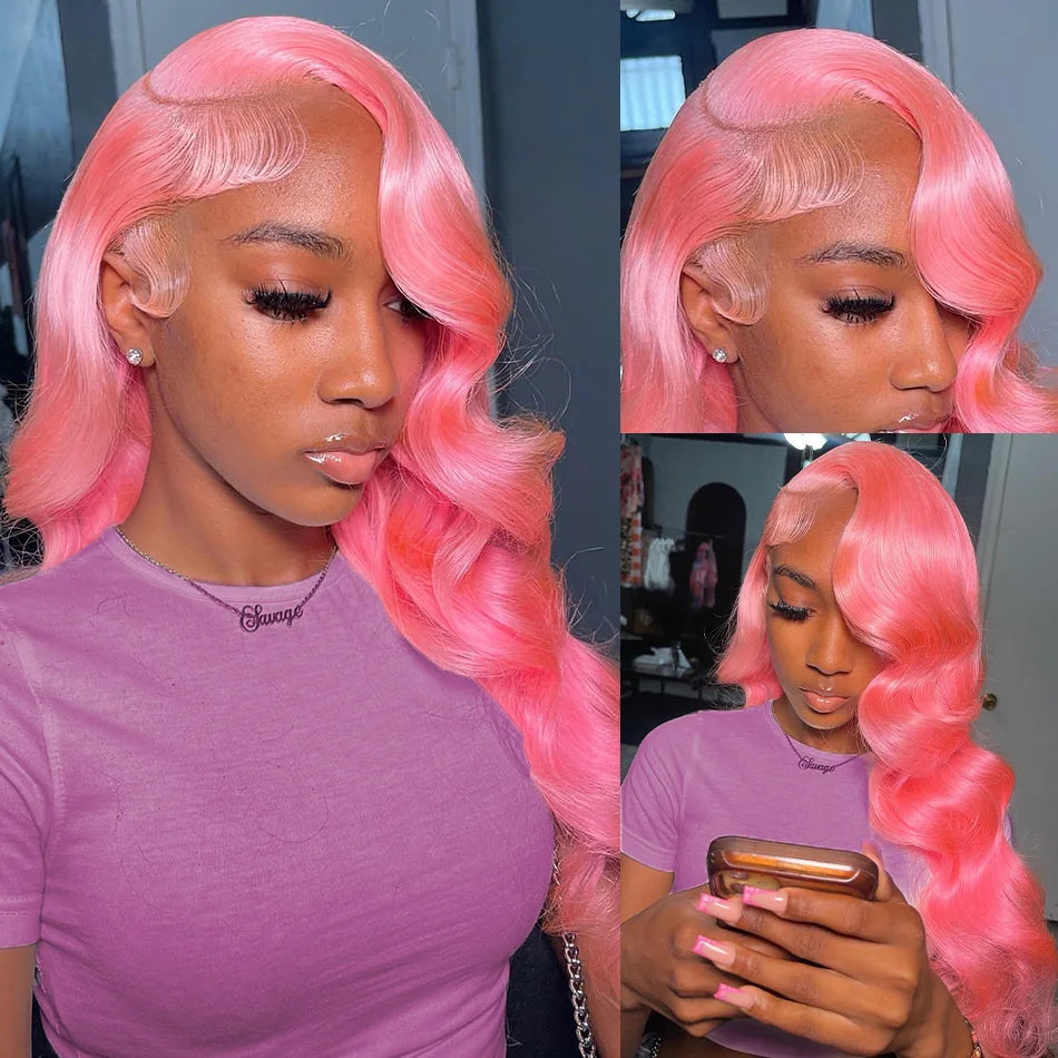 30–32" Pink Body Wave Wig – 13x6/13x4 HD Lace Front, 250% Density Brazilian Human Hair