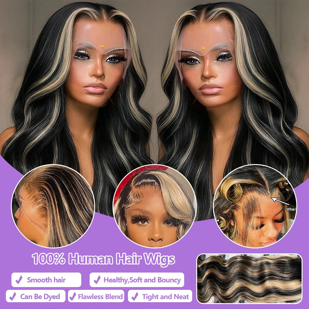 1B/27 Balayage Body Wave Wig – 30" 13x4 HD Lace Frontal, Ombre Blonde Brazilian Human Hair