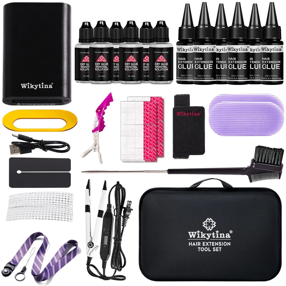 2025 UV Light Hair Extension Kit – V-Light Tools with Glue & Curing Lighter for Professional Salon or At-Home Extensions