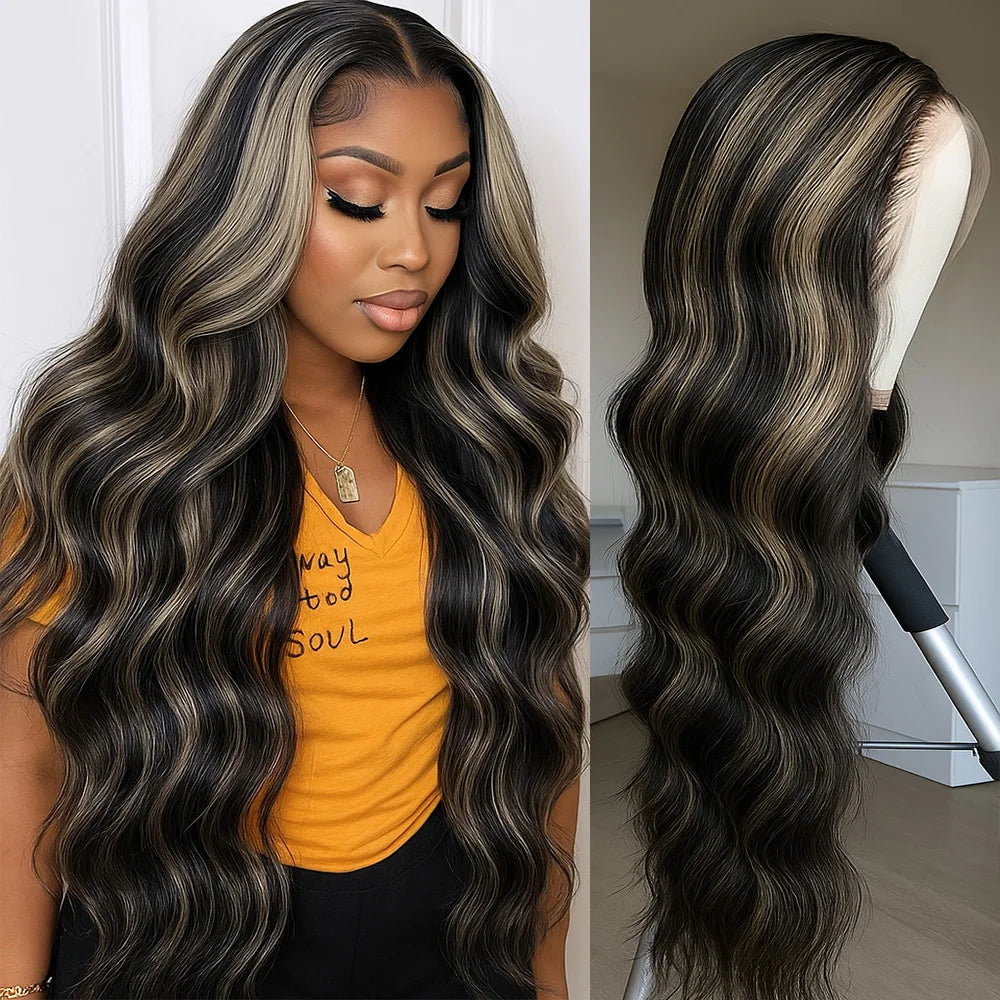 1B/27 Balayage Body Wave Wig – 30" 13x4 HD Lace Frontal, Ombre Blonde Brazilian Human Hair