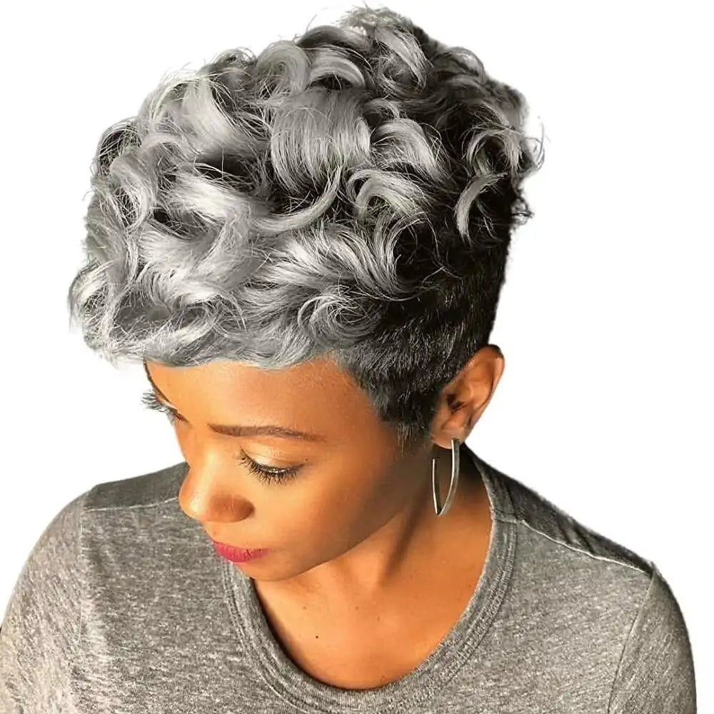 Short Black Pixie Wigs – Curly & Wavy Synthetic Hair for Black Women