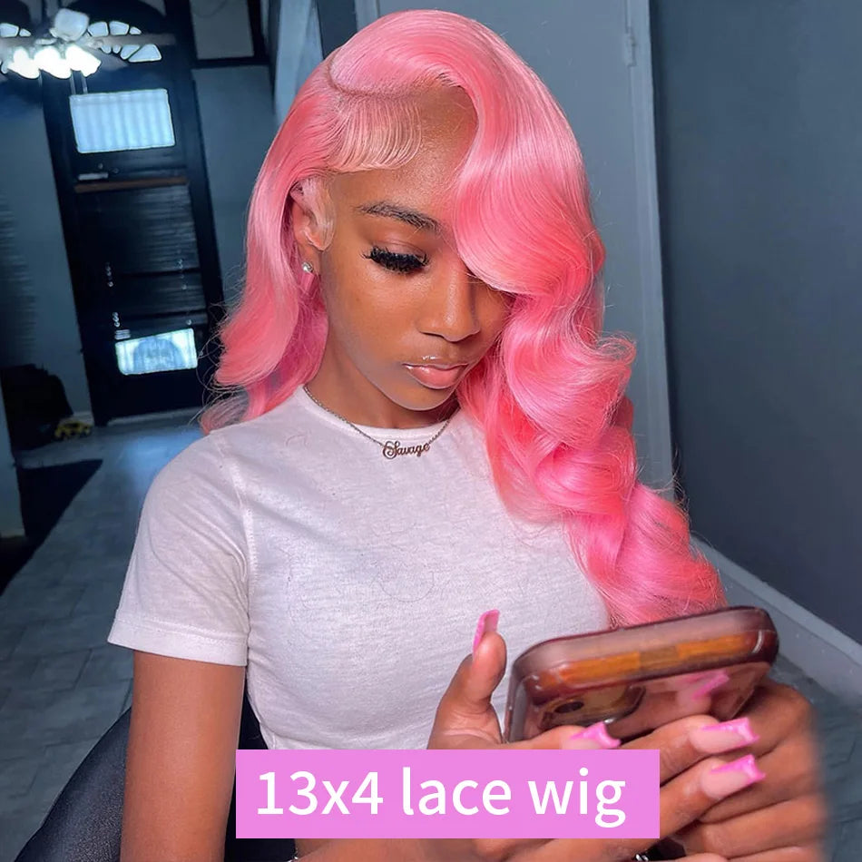30–32" Pink Body Wave Wig – 13x6/13x4 HD Lace Front, 250% Density Brazilian Human Hair